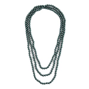 Dark Green Pearl Glass Beaded Endless Necklace 100 Inches