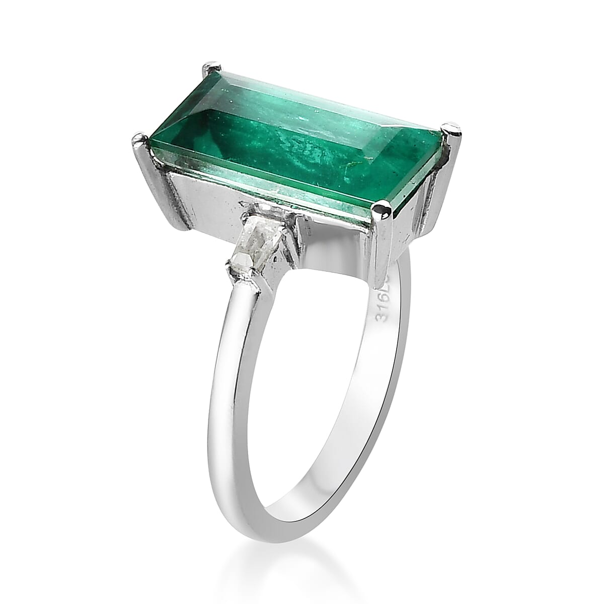 Emeraldine Quartz (Triplet) and White Topaz Ring in Stainless Steel (Delivery in 7-10 Business Days) 5.00 ctw image number 3