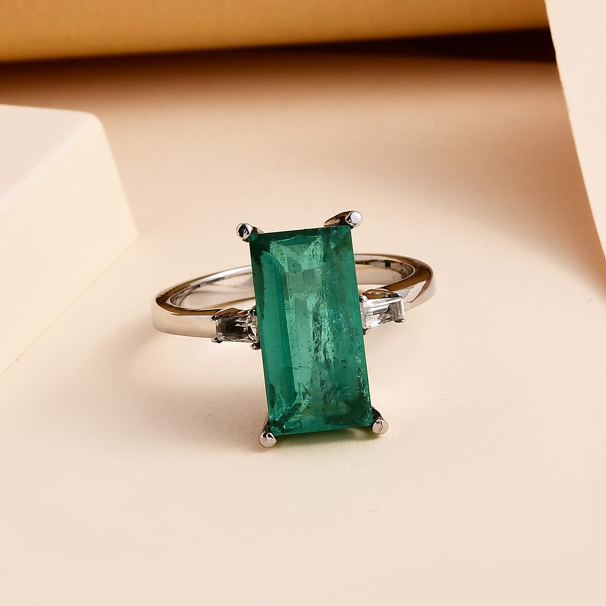 Emeraldine Quartz (Triplet) and White Topaz Ring in Stainless Steel (Size 7.0) 5.00 ctw image number 1