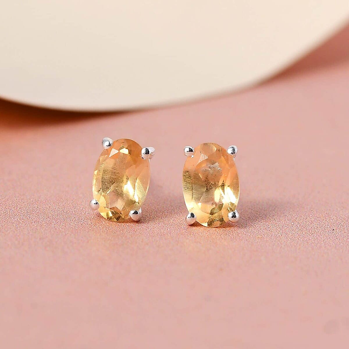 Brazilian Citrine Solitaire Stud Earrings in Sterling Silver, Citrine Jewelry, Birthday Anniversary Gift For Her 1.00 ctw image number 1