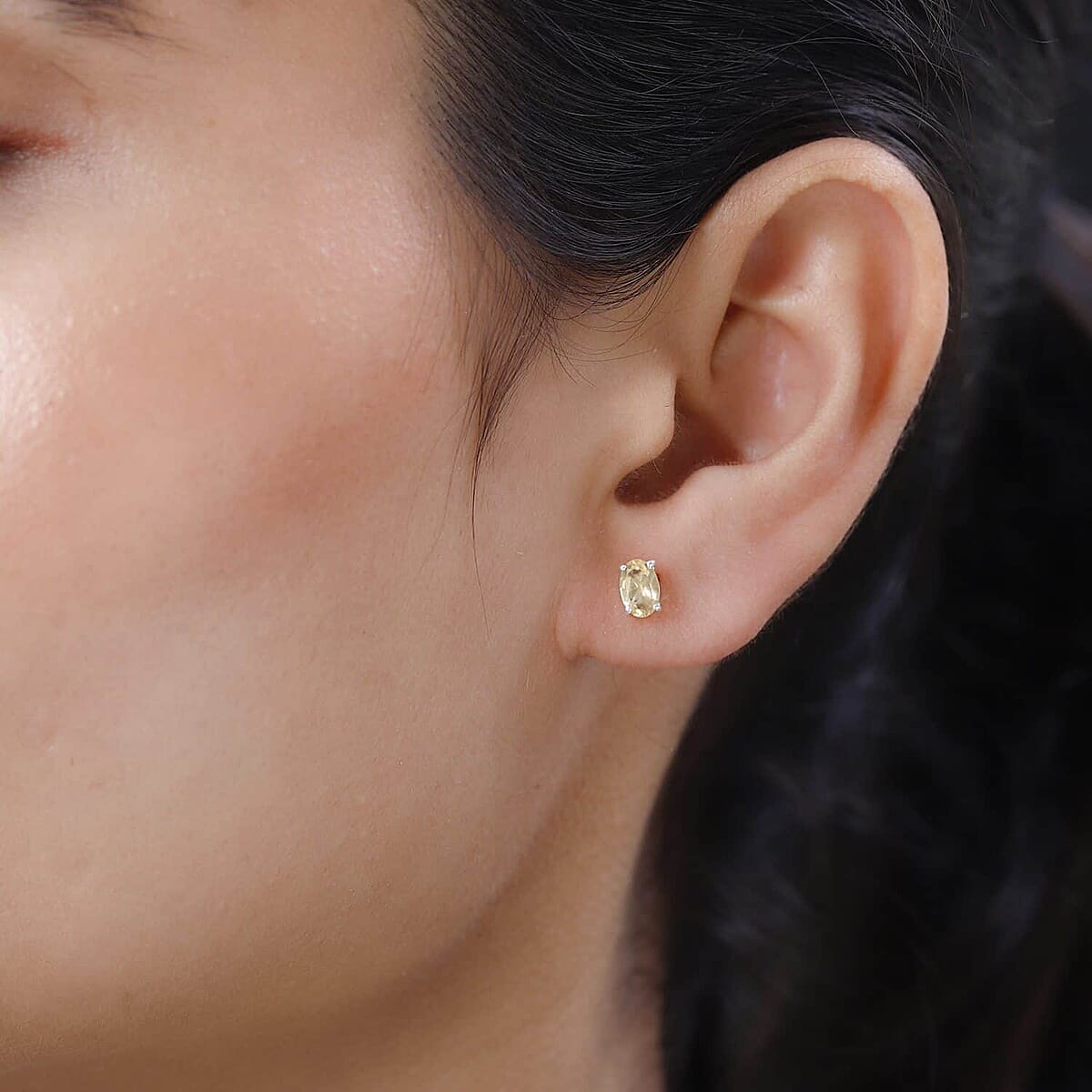 Brazilian Citrine Solitaire Stud Earrings in Sterling Silver, Citrine Jewelry, Birthday Anniversary Gift For Her 1.00 ctw image number 2