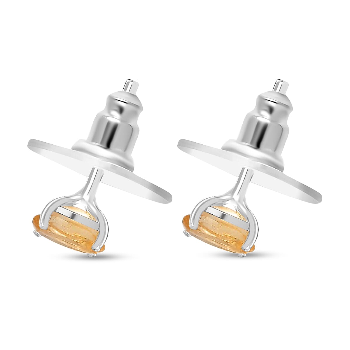 Brazilian Citrine Solitaire Stud Earrings in Sterling Silver, Citrine Jewelry, Birthday Anniversary Gift For Her 1.00 ctw image number 3