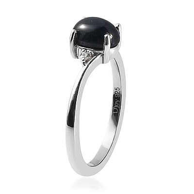 Blue Star Sapphire(DF) and Moissanite Ring in Platinum Over Sterling Silver (Size 10.0) 1.35 ctw