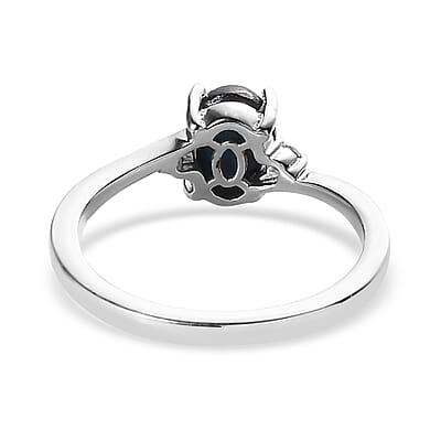Blue Star Sapphire(DF) and Moissanite Ring in Platinum Over Sterling Silver (Size 10.0) 1.35 ctw