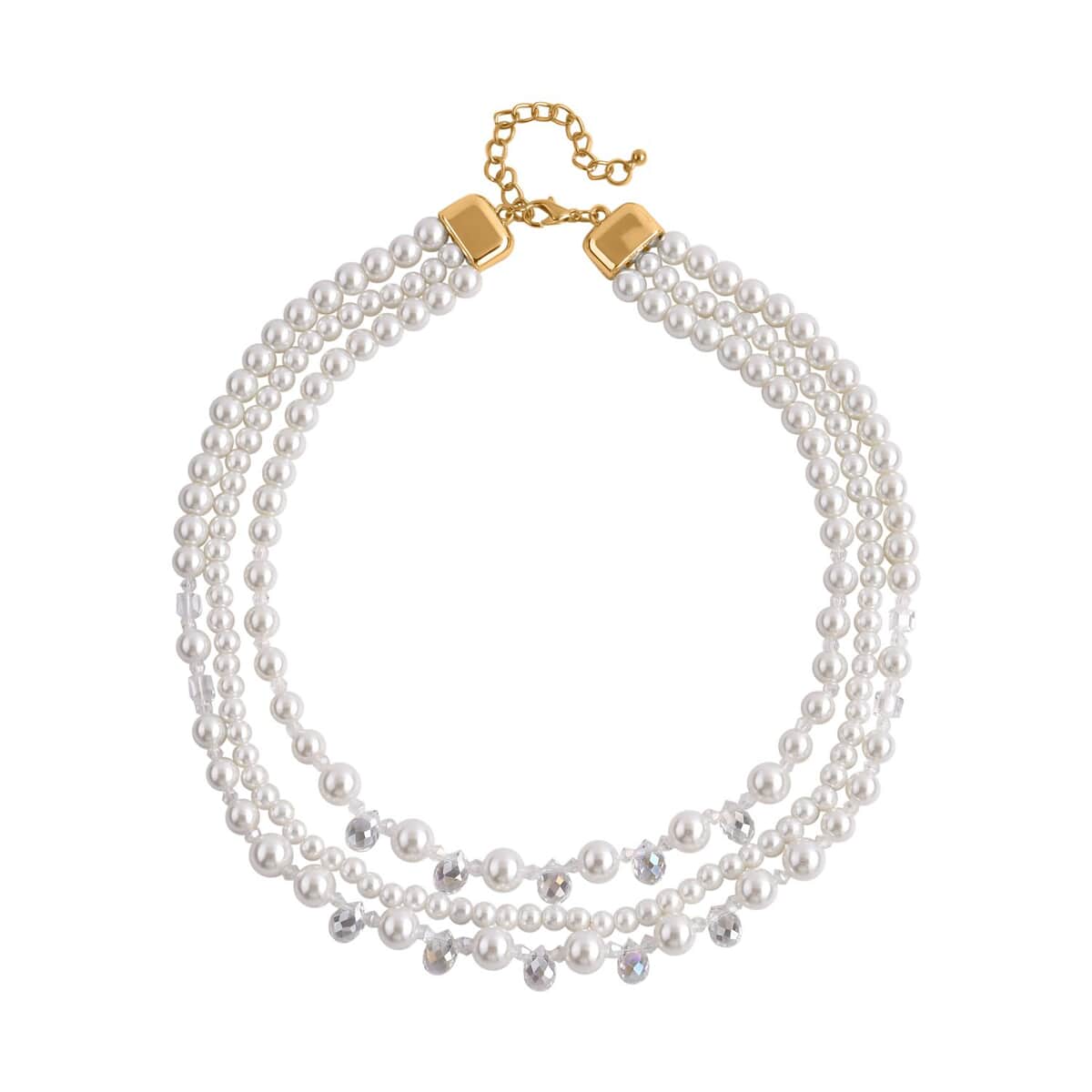 White Glass Pearl and White Glass Beaded Necklace 18-20 Inches in Goldtone image number 0