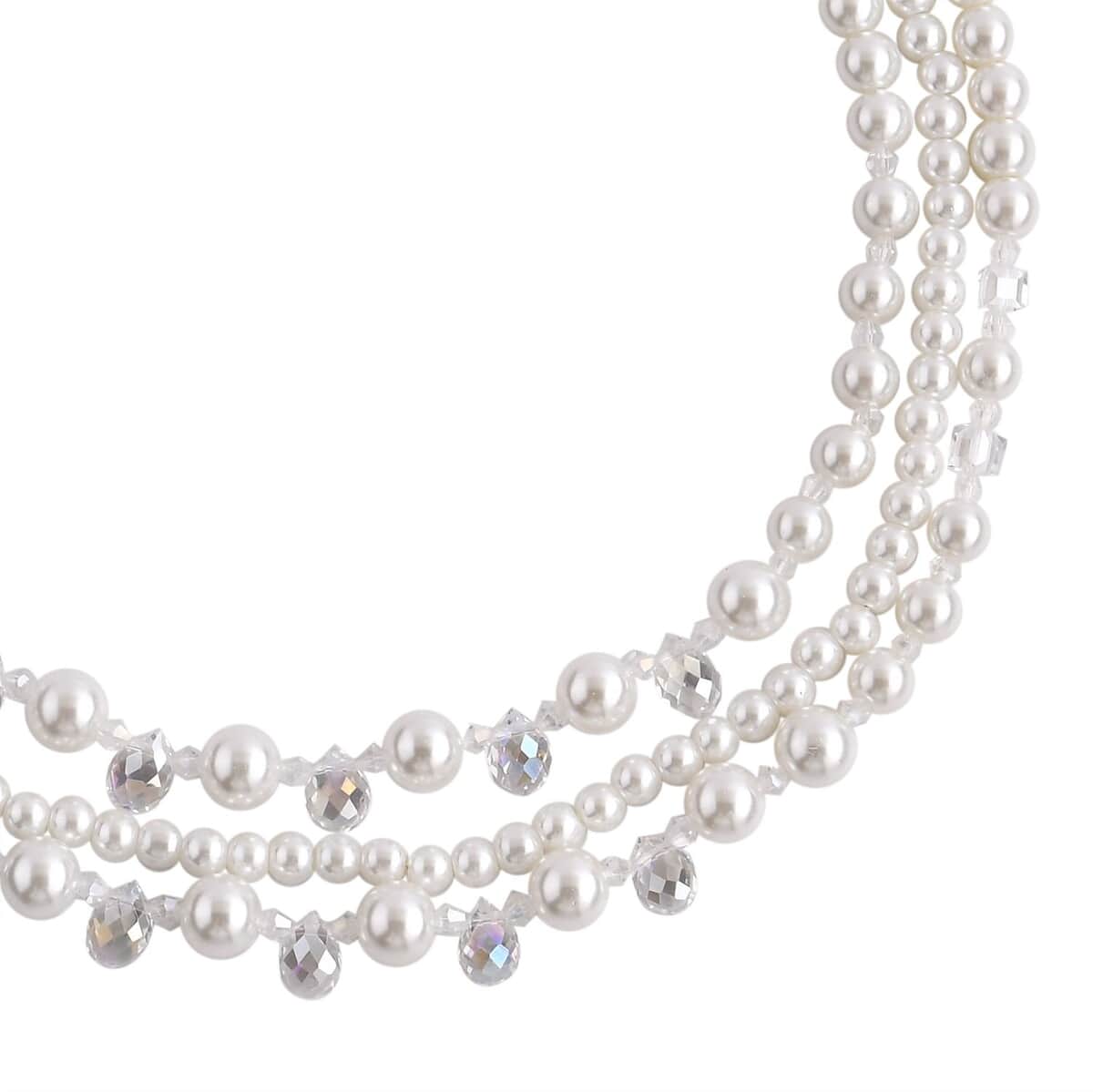 White Glass Pearl and White Glass Beaded Necklace 18-20 Inches in Goldtone image number 2