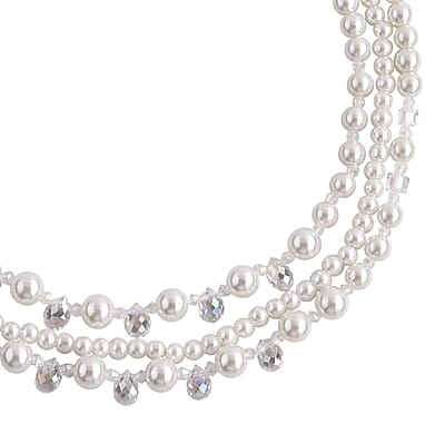White Glass Pearl and White Glass Beaded Necklace 18-20 Inches in Goldtone