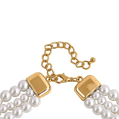 White Glass Pearl and White Glass Beaded Necklace 18-20 Inches in Goldtone