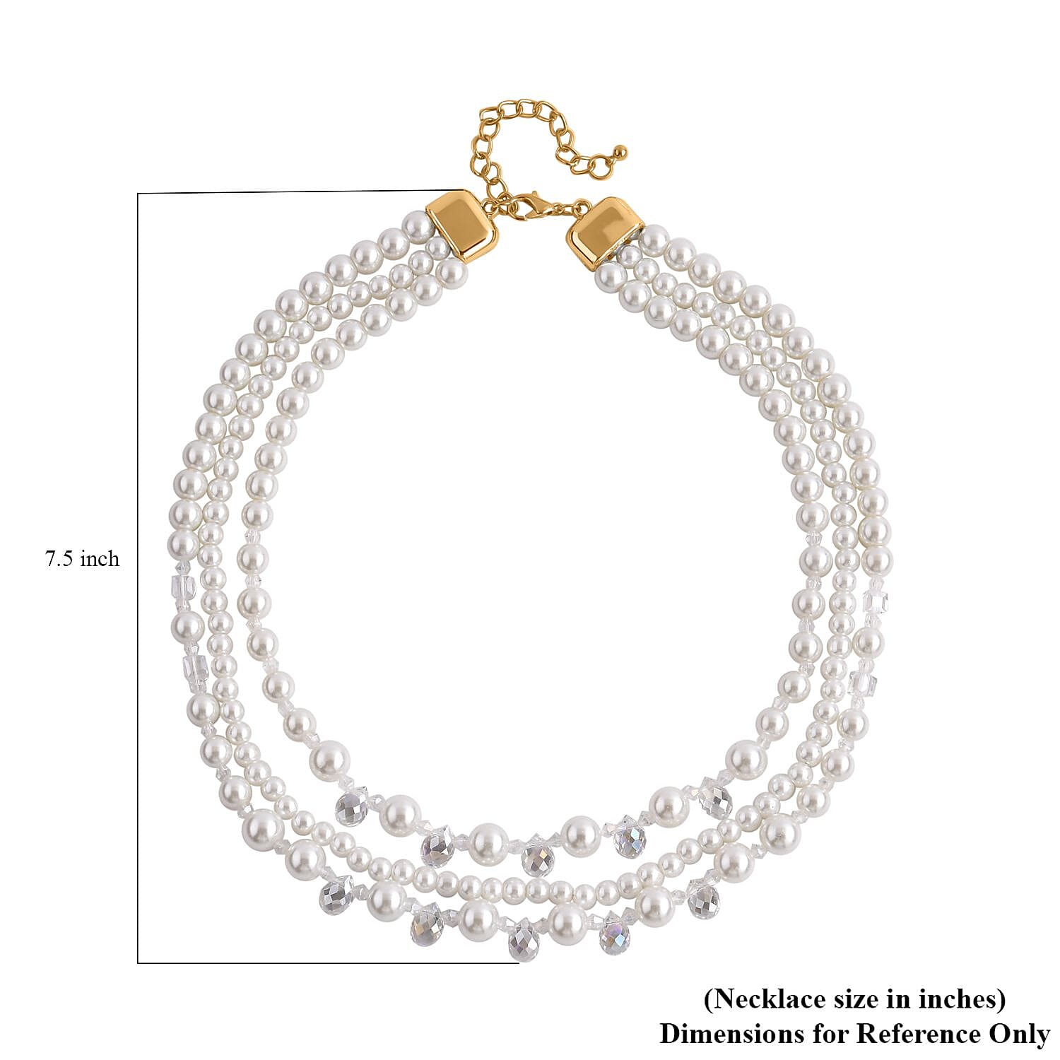 White Glass Pearl and White Glass Beaded Necklace 18-20 Inches in Goldtone