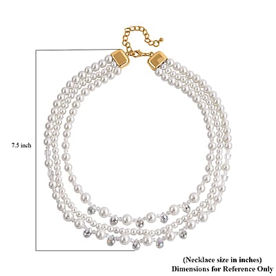 White Glass Pearl and White Glass Beaded Necklace 18-20 Inches in Goldtone