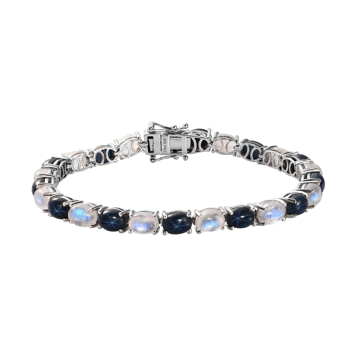 Blue Star Sapphire (DF) and Premium Rainbow Moonstone Tennis Bracelet in Platinum Over Sterling Silver (6.50 In) 23.85 ctw image number 0