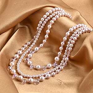 Peach Glass Pearl and Peach Glass Beaded Necklace 18-20 Inches in Goldtone