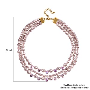 Peach Glass Pearl and Peach Glass Beaded Necklace 18-20 Inches in Goldtone