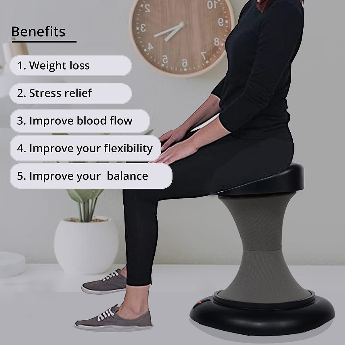 Black Gray EzHula Core Balance Fitness Chair For Home Office and Gyms, Mimics Hula Hoop Motion For Core Balance, Coordination and Stability image number 1