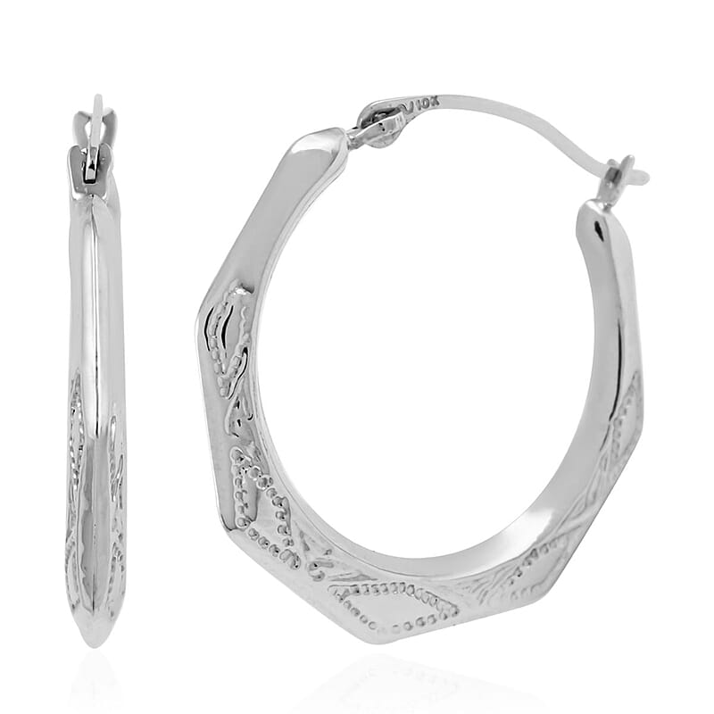 10K White Gold Hoop Earrings | White Gold Hoops | Gold Jewelry | Gold Earrings | Geometric Hoops 0.60 Grams