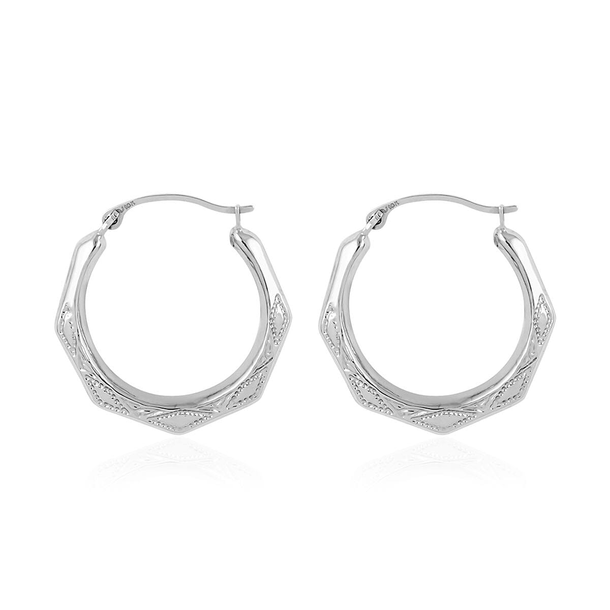 10K White Gold Hoop Earrings | White Gold Hoops | Gold Jewelry | Gold Earrings | Geometric Hoops 0.60 Grams image number 3