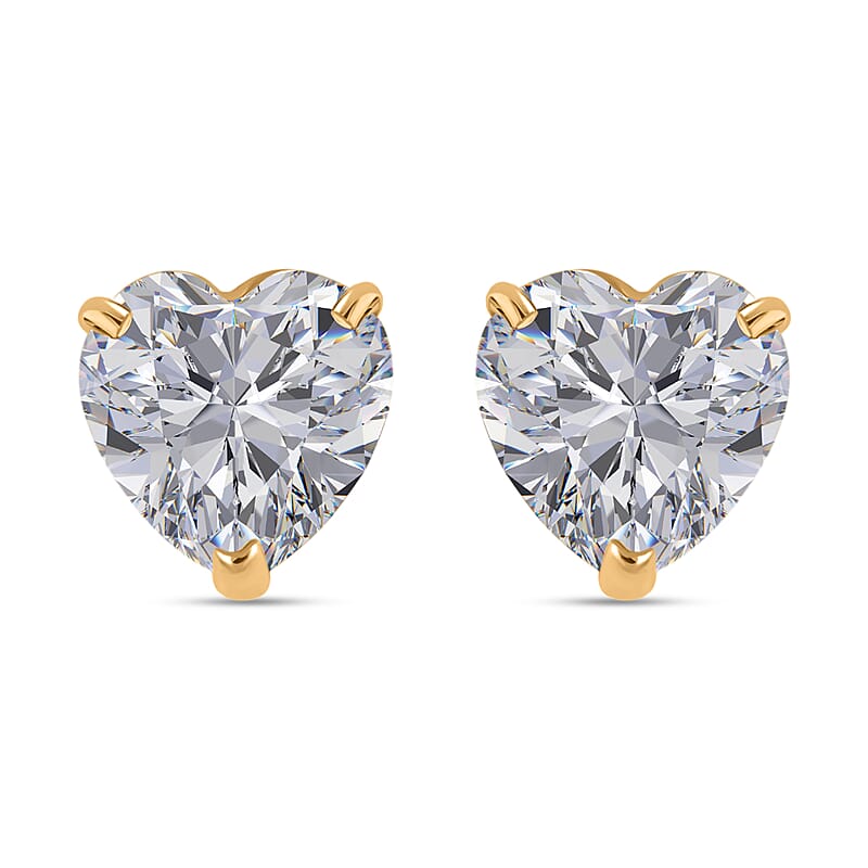 14K Yellow Gold Crystal Stud Earrings, Crystal Studs, Solitaire Studs, Heart Crystal Earrings, Solitaire Earrings, 14K Yellow Gold Studs, Heart Studs