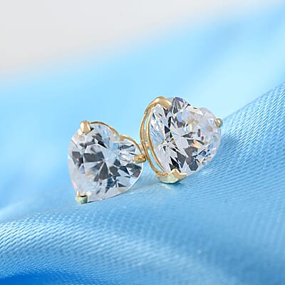 14K Yellow Gold Crystal Stud Earrings, Crystal Studs, Solitaire Studs, Heart Crystal Earrings, Solitaire Earrings, 14K Yellow Gold Studs, Heart Studs