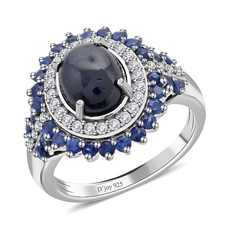 Blue Star Sapphire(DF) and Multi Gemstone Ring in Platinum Over Sterling Silver (Size 10.0) 4.50 ctw