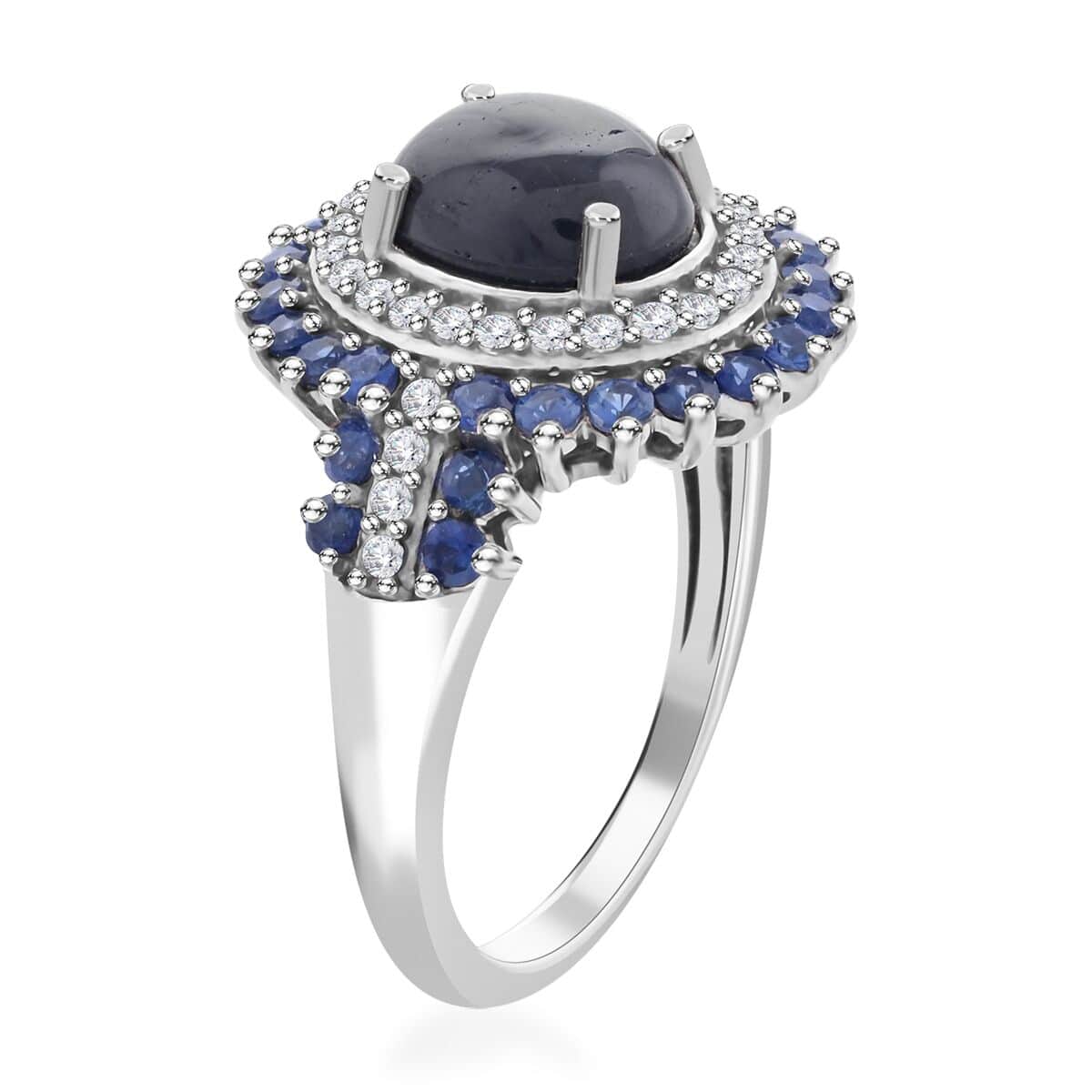 Blue Star Sapphire(DF) and Multi Gemstone Ring in Platinum Over Sterling Silver (Size 10.0) 4.50 ctw image number 3