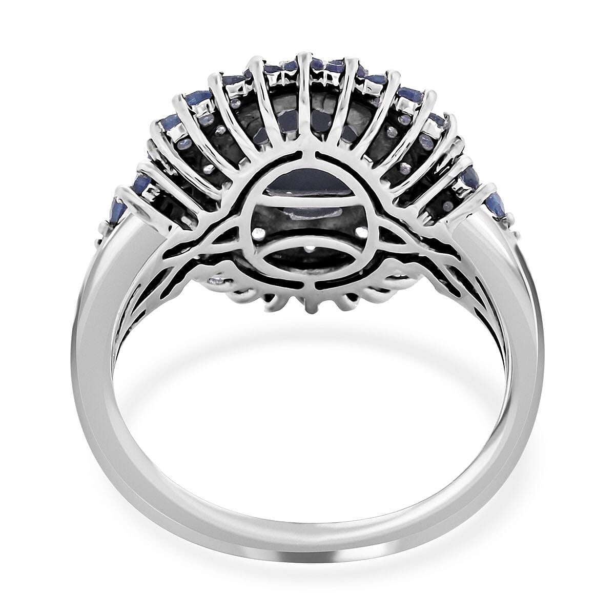 Blue Star Sapphire(DF) and Multi Gemstone Ring in Platinum Over Sterling Silver (Size 10.0) 4.50 ctw
