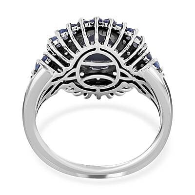 Blue Star Sapphire(DF) and Multi Gemstone Ring in Platinum Over Sterling Silver (Size 10.0) 4.50 ctw