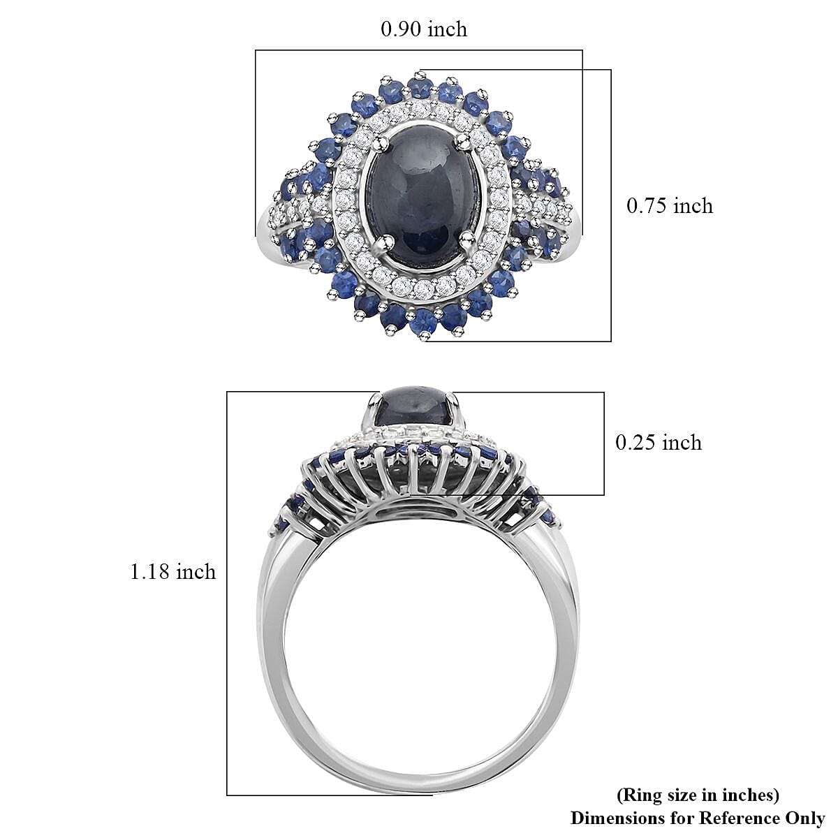Blue Star Sapphire(DF) and Multi Gemstone Ring in Platinum Over Sterling Silver (Size 10.0) 4.50 ctw