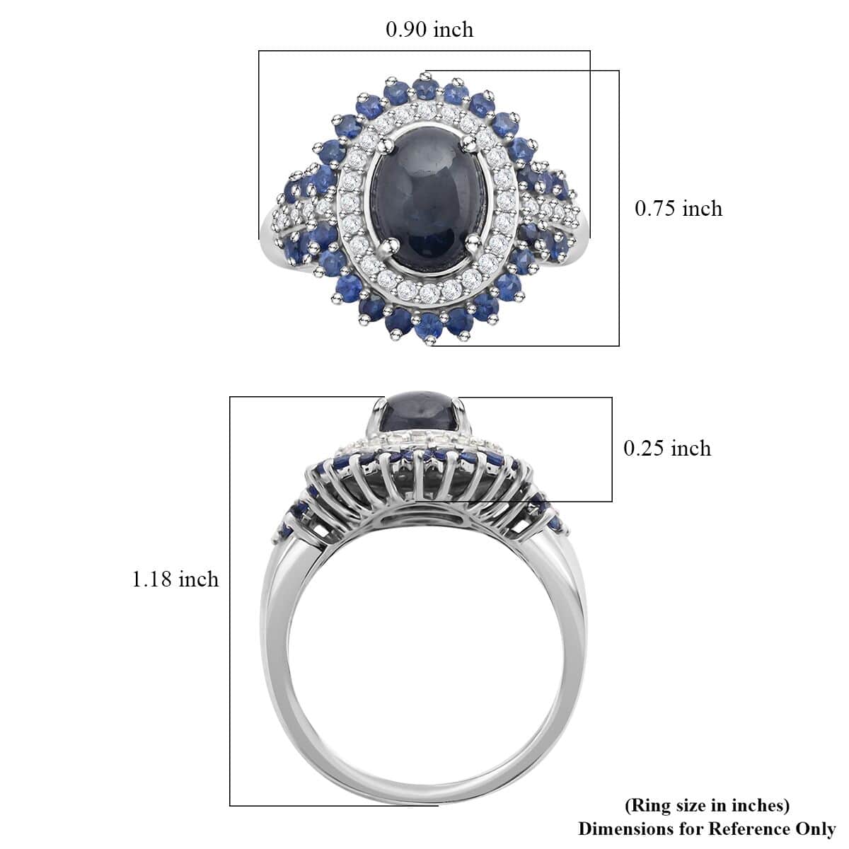 Blue Star Sapphire(DF) and Multi Gemstone Ring in Platinum Over Sterling Silver (Size 10.0) 4.50 ctw image number 5