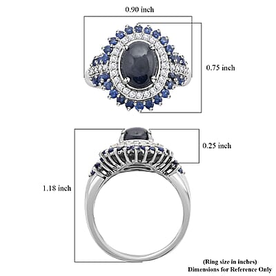 Blue Star Sapphire(DF) and Multi Gemstone Ring in Platinum Over Sterling Silver (Size 10.0) 4.50 ctw