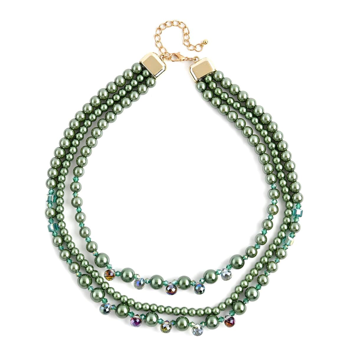 Green Glass Pearl and Green Magic Color Glass Beaded Necklace 18-20 Inches in Goldtone image number 0