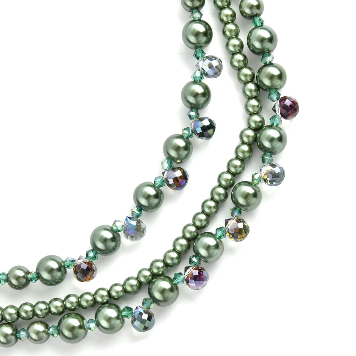 Green Glass Pearl and Green Magic Color Glass Beaded Necklace 18-20 Inches in Goldtone image number 1