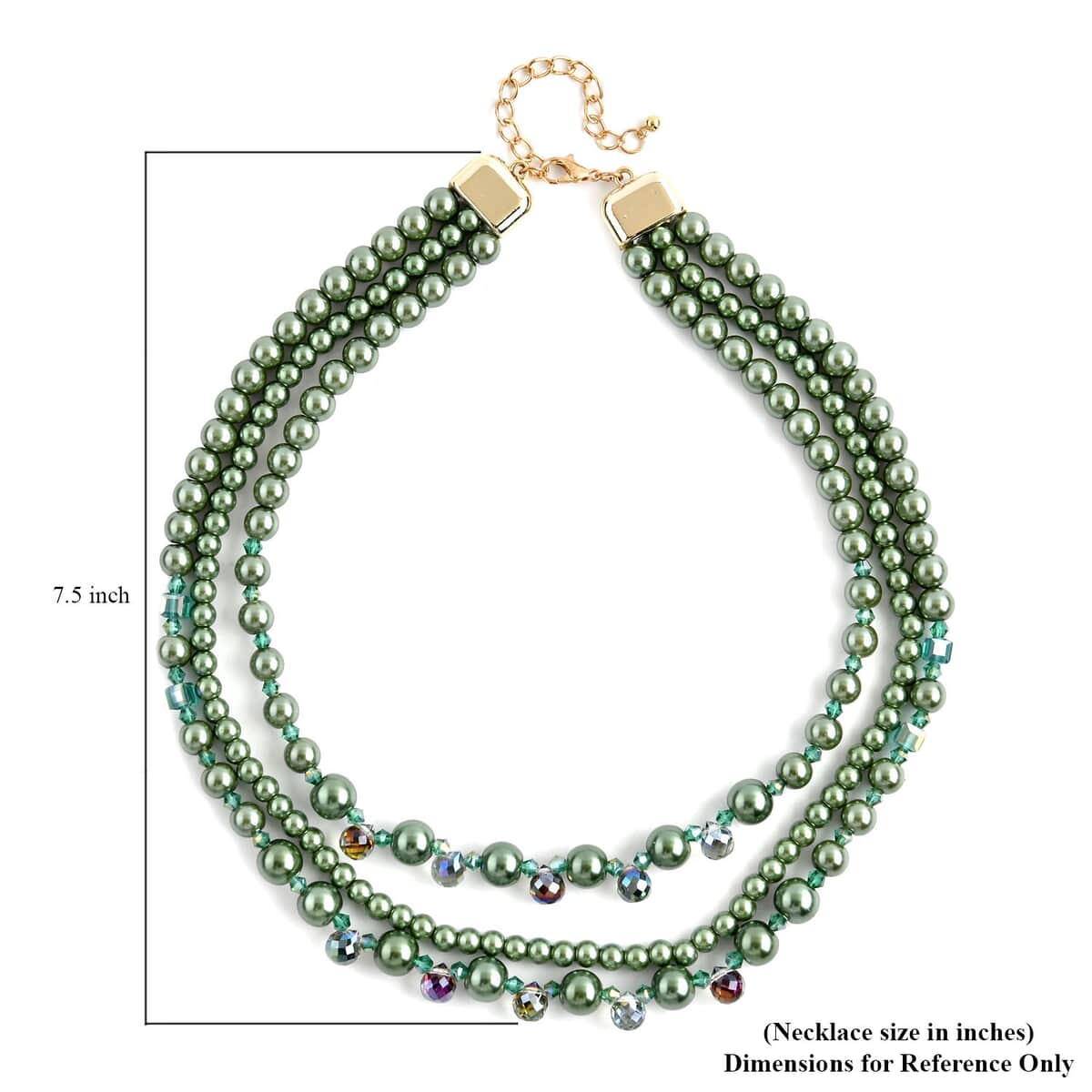 Green Glass Pearl and Green Magic Color Glass Beaded Necklace 18-20 Inches in Goldtone image number 2