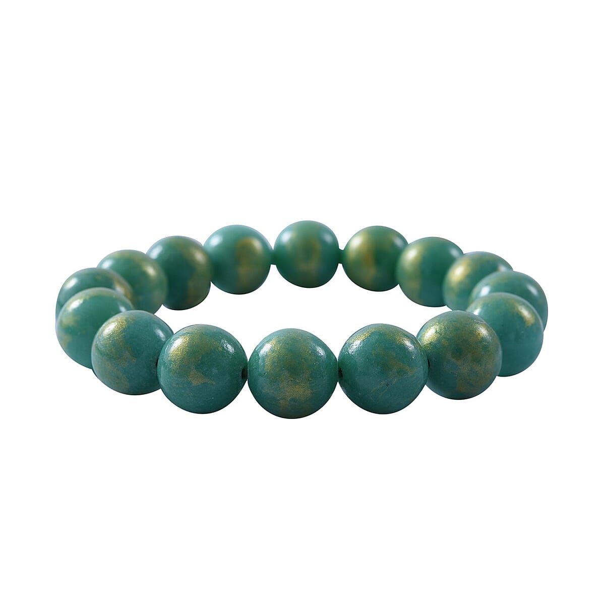 Golden Seen Green Agate 12mm Beaded Stretch Bracelet 150.00 ctw image number 1