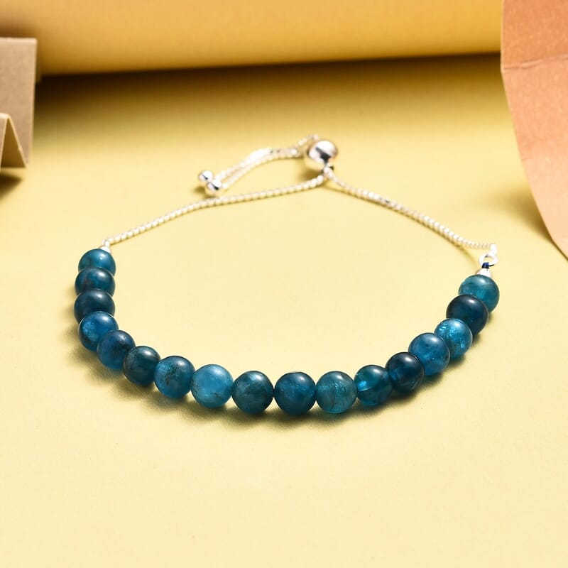 Malgache Neon Apatite Beaded Bolo Bracelet in Sterling Silver 34.65 ctw