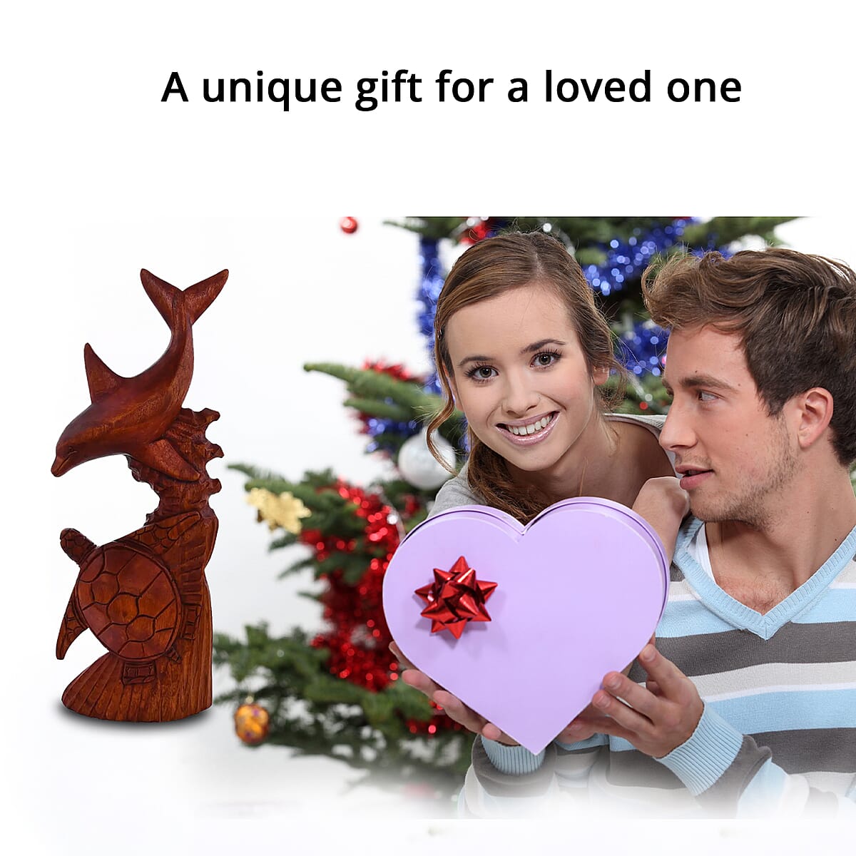 Wooden Sea Creature Turtle & Dolphin Sculpture image number 4