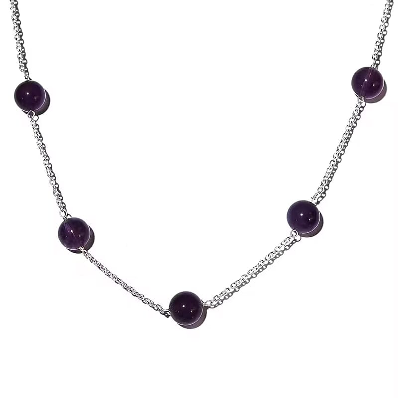 Amethyst 44.65 ctw Beaded Station Necklace in Sterling Silver 20 Inches
