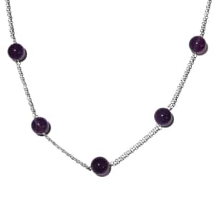 Amethyst Beaded Station Necklace 20 Inches in Sterling Silver 44.65 ctw