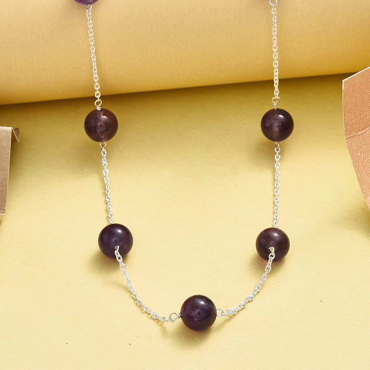 Amethyst Beaded Station Necklace 20 Inches in Sterling Silver 44.65 ctw image number 1