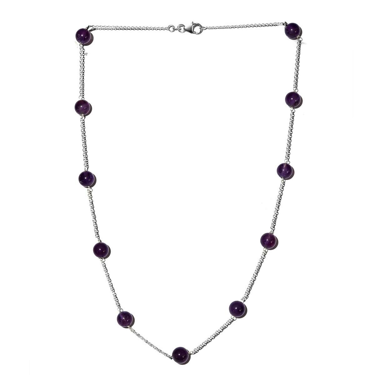 Amethyst Beaded Station Necklace 20 Inches in Sterling Silver 44.65 ctw image number 3
