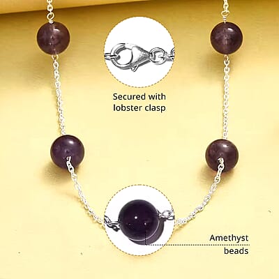 Amethyst 44.65 ctw Beaded Station Necklace in Sterling Silver 20 Inches