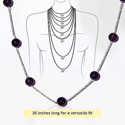 Amethyst 44.65 ctw Beaded Station Necklace in Sterling Silver 20 Inches