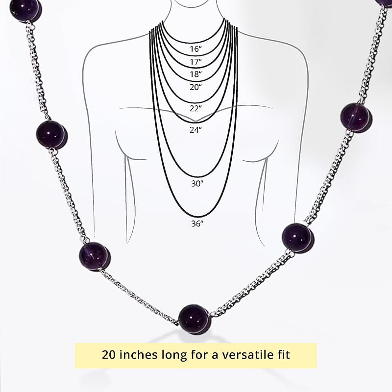 Amethyst 44.65 ctw Beaded Station Necklace in Sterling Silver 20 Inches