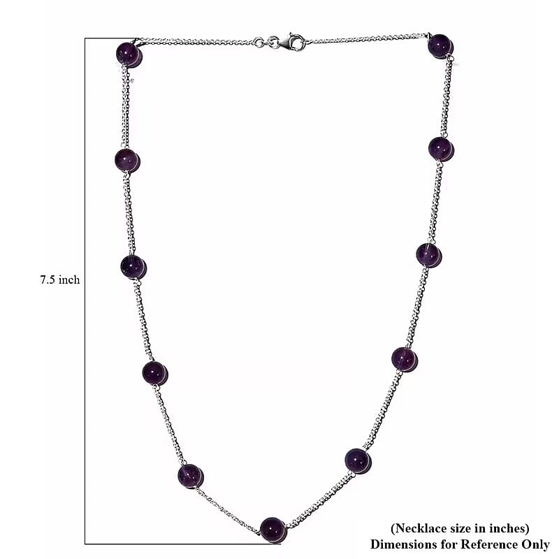 Amethyst 44.65 ctw Beaded Station Necklace in Sterling Silver 20 Inches