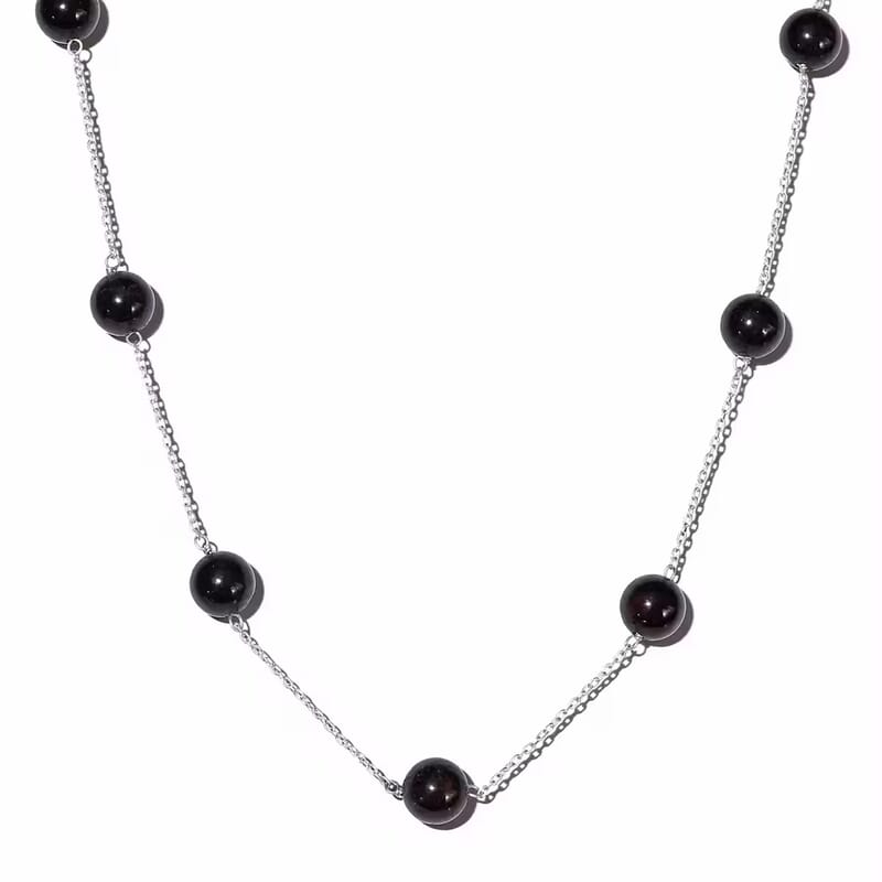 Mozambique Garnet 55.10 ctw Beaded Station Necklace in Sterling Silver 20 Inches