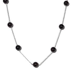 Mozambique Garnet Beaded Station Necklace 20 Inches in Sterling Silver 55.10 ctw