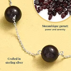 Mozambique Garnet 55.10 ctw Beaded Station Necklace in Sterling Silver 20 Inches