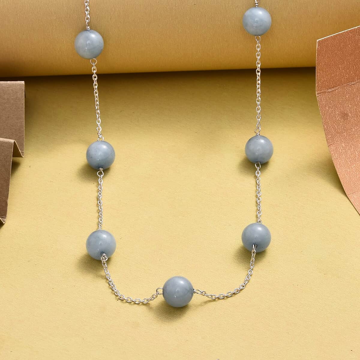 Mangoro Aquamarine 42.65 ctw Station Necklace in Sterling Silver 20 Inches image number 1