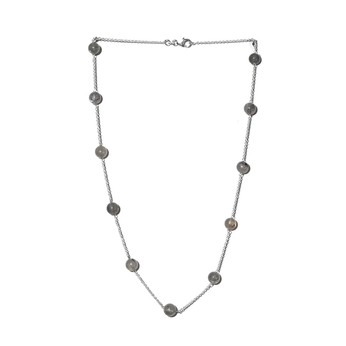 Malagasy Labradorite Beaded Station Necklace 20 Inches in Sterling Silver 37.50 ctw image number 3