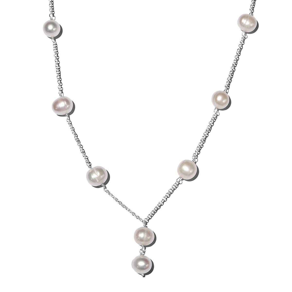 Freshwater Pearl Station Necklace 20 Inches in Sterling Silver image number 0