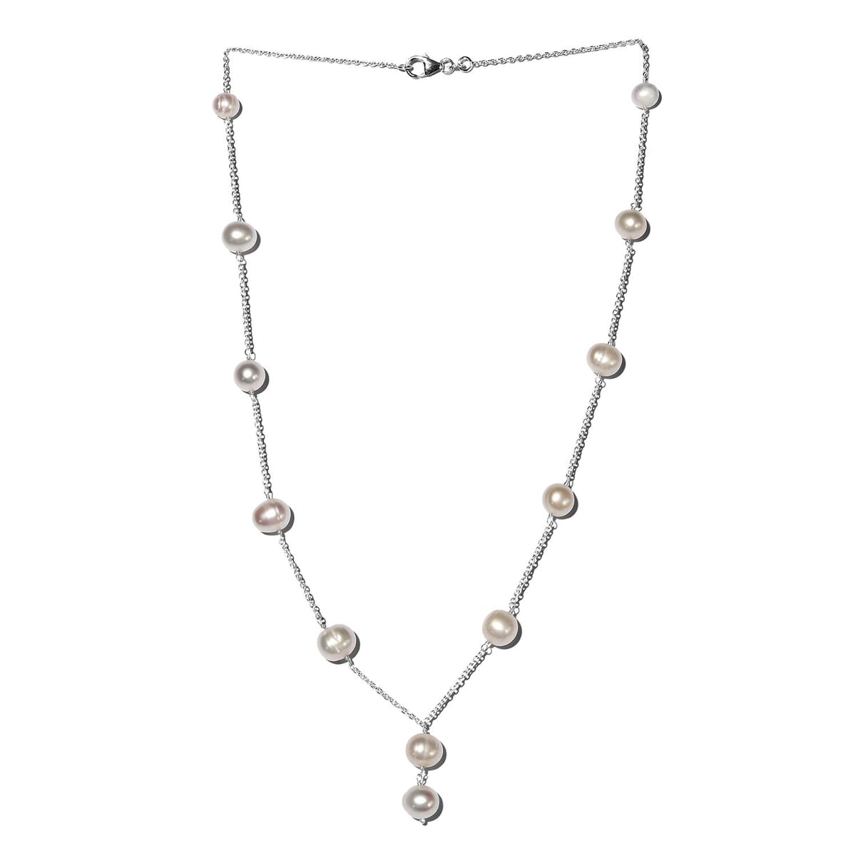 Freshwater Pearl Station Necklace 20 Inches in Sterling Silver image number 3